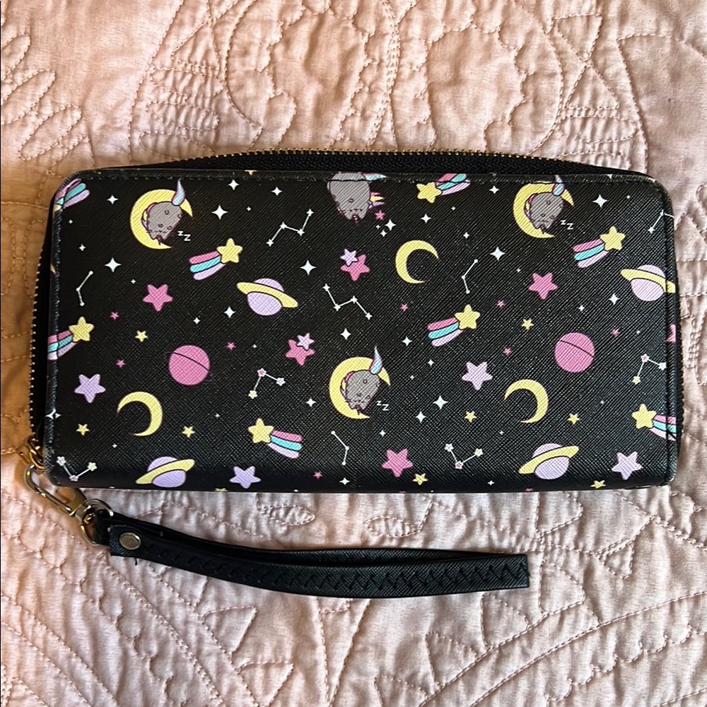 Pusheen Black Wallet with Cute Astronomical Print